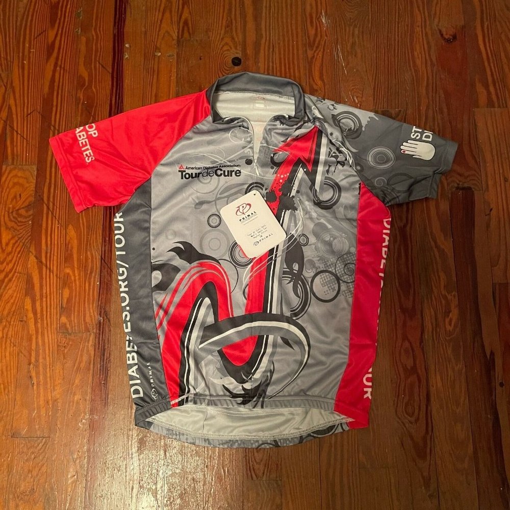 NWT Primal Cycling Tour de Cure 2015 Men's Sport Cut Raglan Jersey Small Zip